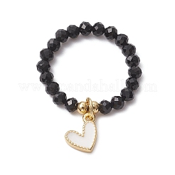 Кольца с бусинами из натурального черного турмалина и радужного лунного камня&nbsp;RJEW-TA00229