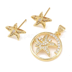 Set di orecchini pendenti e a bottone con micro pavé di zirconi cubici in ottone per donna&nbsp;SJEW-F227-01D-G