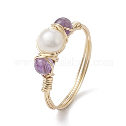 Anello aperto con pietra preziosa naturale avvolto in filo di rame&nbsp;RJEW-JR00632-01