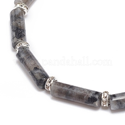 Braccialetto elasticizzato con perline di colonna di larvikite naturale&nbsp;BJEW-JB08989-03