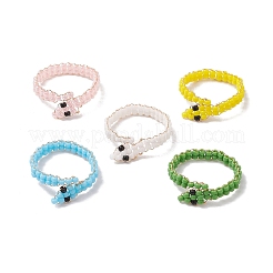 Кольца из стеклянных бусин&nbsp;RJEW-JR00875-01