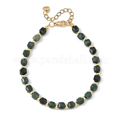 Braccialetti con cubo sfaccettato di agata muschiata naturale e perline rotonde in ottone&nbsp;BJEW-JB14445