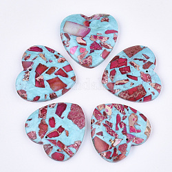 Собранные синтетические имперские яшмы и бирюзовые подвески, окрашенные, сердце, темно-розовыми, 38.5~39.5x40~40.5x7~7.5 мм, отверстие : 1.4 мм