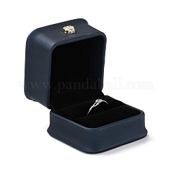 Boîte à bijoux en cuir pu, avec couronne en résine, pour boîte d'emballage de bague, carrée, bleu marine, 5.9x5.9x5 cm