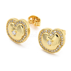 Boucles d'oreilles avec zircon cubique, bijoux en laiton pour femmes, sans cadmium et sans plomb, cœur, véritable 18k plaqué or, 11x12mm