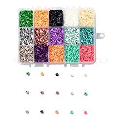 375G 15 Colors 12/0 Grade A Round Glass Seed Beads, Baking Paint, Mixed Color, 2.3x1.5mm, Hole: 1mm, 25g/color, about 40000pcs/box