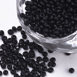 Opaque Glass Seed Beads, Frosted Style, Round, Black, 2~2.3x1.5mm, Hole: 0.8mm, about 30000pcs/bag, about 450g/bag