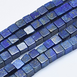 Chapelets de perles en lapis-lazuli naturel, teinte, cube, 6x6x6mm, Trou: 1mm, Environ 60 pcs/chapelet, 15.7 pouce (40 cm)