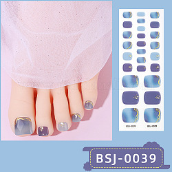 Nail Art Full Cover Toe Nail Stickers, Glitter Powder Stickers, Self-Adhesive, for Toe Nail Tips Decorations, Sky Blue, 17.5x7.3x0.9cm, 20pcs/sheet