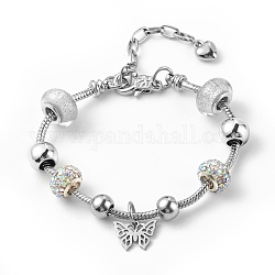 201 bracelet européen breloque papillon en acier inoxydable avec chaînes serpent, Bracelet en perles de plastique et d'alliage et d'acrylique pour femme, blanc, 7.87 pouce (20 cm)