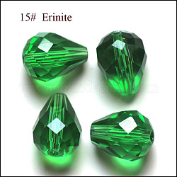 Имитация австрийских кристаллов, класс AAA, граненые, капля, зелёные, 10x12 мм, отверстие : 0.9~1.5 мм