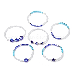 Set di braccialetti elastici con perline in vetro stile 6 pz 6 e lampwork malocchio e hamsa, blu, diametro interno: 2-1/8 pollice (5.5 cm), 1pc / style