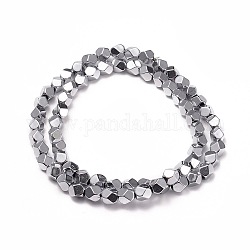 Electroplate Non-magnetic Synthetic Hematite Beads Strands, Polygon, Platinum Plated, 5.5~6x5.5~6mm, Hole: 1.6mm, about 69pcs/strand, 15.3 inch(39cm)