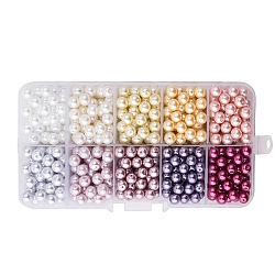 10 colores 6 mm pequeño brillo satinado perla de vidrio perlas redondas surtido lote de mezcla para fabricación de joyas multicolor, color mezclado, 6mm, agujero: 1.2~1.5 mm, acerca 50~60pcs / compartimento, 500~600 unidades / caja