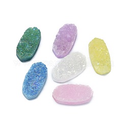 Cabochons de quartz naturel druzy, teinte, ovale, couleur mixte, 13.5~14x6.5x3.5~4.5mm
