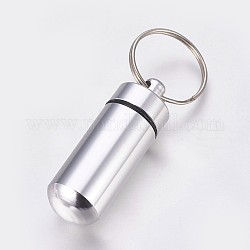 Outdoor Portable Aluminium Alloy Small Pill Case, with Iron Key Ring, Silver, 50.5x17mm