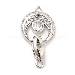 Rack Plating Brass Pave Clear Cubic Zirconia Fold Over Clasps, Long-Lasting Plated, Cadmium Free & Lead Free, Flat Round, Real Platinum Plated, 27x14.5x5mm, flat round: 16.5x14x3mm, hole: 1.5mm, clasp: 13x4.5x5mm, hole: 1.8mm, inner diameter: 5x3mm