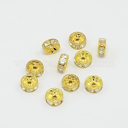 Messing Strass Zwischen perlen, Klasse B, Transparent, Goldene Metall Farbe, Größe: ca. 8mm Durchmesser, 3 mm dick, Bohrung: 1.5 mm