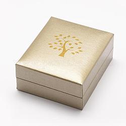 Boîtes à bijoux en plastique et en carton, arbre de vie imprimé, carrée, burlywood, 82x70x35mm