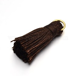 Nylon Tassel Pendant Decorations, with Golden Tone Iron Findings, Coconut Brown, 27~30x15mm, Jump Ring: 4mm, Hole: 4x2mm