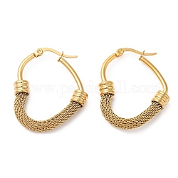 304 Stainless Steel Heart with Mesh Chains Hoop Earrings, Real 18K Gold Plated, 34x28.5x6mm