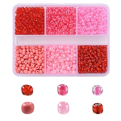 1404pcs 6 style 8/0 perles rondes en verre, peinture transparente et cuisson, rouge, 3~4x2~3mm, Trou: 0.8~1mm, environ 234 pcs / style
