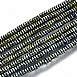 Electrochapa no-granos de hematites sintético -magnéticos hebras, Disco redondo plano, verde amarillo, 2x1mm, agujero: 0.8 mm, aproximamente 450~456 pcs / cadena, 15.75 pulgada ~ 15.94 pulgadas (40 cm ~ 40.5 cm)