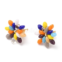 Orecchini fiore, con perle di vetro ceco, risultati e orecchini a bottone in acciaio inossidabile placcato in oro 304, colorato, 19x18x4mm, ago :0.8mm