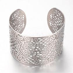 304 Stainless Steel Filigree Cuff Bangles, Wide Band Bangles, Stainless Steel Color, 2-1/4 inch(55mm)