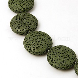 Fili di perle di roccia lavica naturale, tinto, rotondo e piatto, verde oliva scuro, 21x6mm, Foro: 1 mm, circa 19pcs/filo, 15.1 pollice