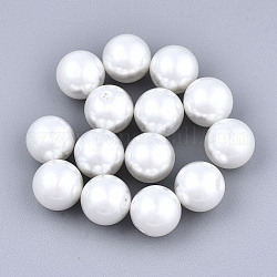 Perline di perla di vetro, tinto, mezzo forato perle, perlato, tondo, bianco, 1/4 pollice (8 mm), Foro: 1 mm