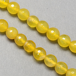 Faceted Round Natural Yellow Agate Beads Strands, Dyed, 8mm, Hole: 1.5mm, about 45pcs/strand, 14.9inch