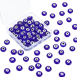 Olycraft handgemachte böse Blick Bunte Malerei flache runde Perlen, Blau, 12x5 mm, Bohrung: 1 mm, 66 Stück / Karton