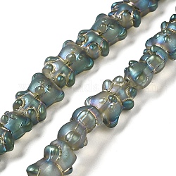 Abalorios de vidrio electroplate hebras, esmerilado, oso, medio turquesa, 15x11.5x9mm, agujero: 1 mm, aproximamente 45 pcs / cadena, 25.59'' (65 cm)