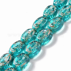 Transparent Glass Beads Strands, Oval, Turquoise, 11x8x5.5mm, Hole: 1mm, about 32pcs/strand, 13.78 inch(35cm)