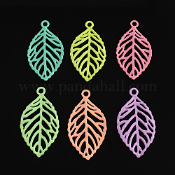 Filigree Leaf Spray Painted Alloy Pendants, Cadmium Free & Lead Free, Mixed Color, 49x27x2mm, Hole: 3.5mm