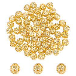 Perles creuses en laiton chgcraft, Plaqué longue durée, ronde, or, 1/4 pouce (6 mm), 80 pcs / boîte
