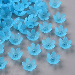 Матовые акриловые колпачки из бисера, 6-лепесток, цветок, глубокое синее небо, 14x6 мм, отверстие : 2 мм, Около 1660 шт / 500 г