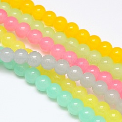 Imitation Jade Glass Round Bead Strands, Mixed Color, 8mm, Hole: 1mm, about 52pcs/strand, 15.7 inch