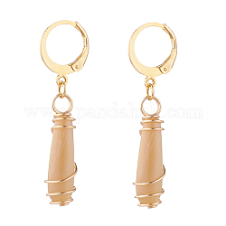 Orecchini a cerchio pendenti per donna avvolti in filo di conchiglia trochide naturale a goccia, oro, tan, 41mm, ago :0.7mm