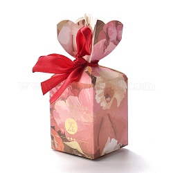 Scatole di caramelle di carta, con nastro in poliestere, per scatola da forno, confezione regalo baby shower, Modello floreale, 5x5x12.8cm