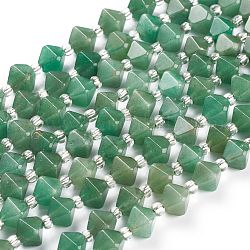 Natürlichen grünen Aventurin Perlen Stränge, facettiert, mit Glasperlen, Doppelkegel, 9x9x9 mm, Bohrung: 1.2 mm, ca. 35~40 Stk. / Strang, 16.14~16.33 Zoll (41~41.5 cm)