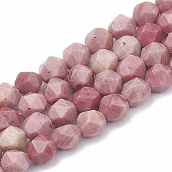 Natural Rhodonite Beads Strands, Star Cut Round Beads, Faceted, 8~10x7~8mm, Hole: 1mm, about 45~48pcs/strand, 14.2~14.6 inch