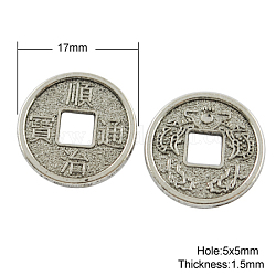 Tibetan Style Beads, Cadmium Free & Nickel Free & Lead Free, Flat Round, Antique Silver, 17x1.5mm, Hole: 5x5mm