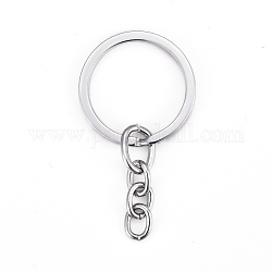 Alloy Split Key Rings, with Chains, Keychain Clasp Findings, Platinum, 22mm