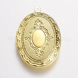 Brass Locket Pendants, Oval, Golden, 33.5x23.5x5mm, Hole: 1.5mm