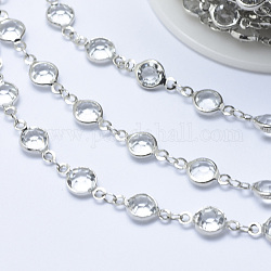 Chaînes de perles de verre faites à la main de 3.28 pied, soudé, Accessoires en laiton, plat rond, platine, 13x6.5x3mm
