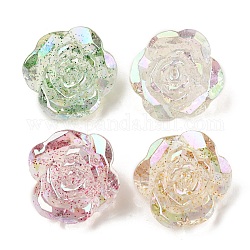Perles en acrylique transparente, avec de la poudre de paillettes, fleur, couleur mixte, 30.5x32x16mm, Trou: 3.6mm