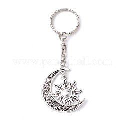 Tibetan style alloy keychain, mit eisernen Schlüsselringen, Mond Sonne, Antik Silber Farbe, 9.2 cm