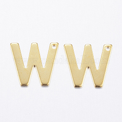 304 Stainless Steel Charms, Letter, Initial Charms, Real 18k Gold Plated, Letter.W, 11x6~12x0.8mm, Hole: 1mm